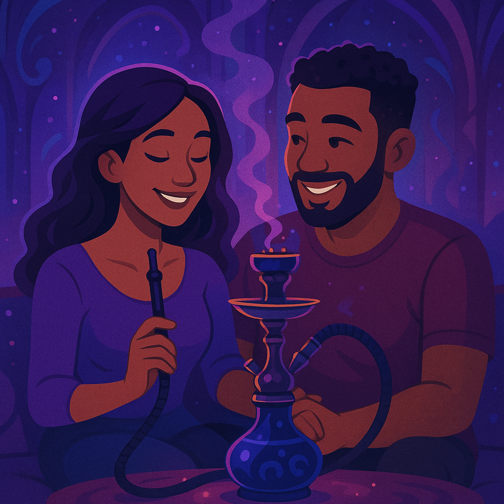 Couple enjoying a relaxed hookah date